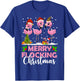 Merry Flocking Christmas Funny Pink Flamingo Santa Hat T-Shirt - T-Shirt | Royal