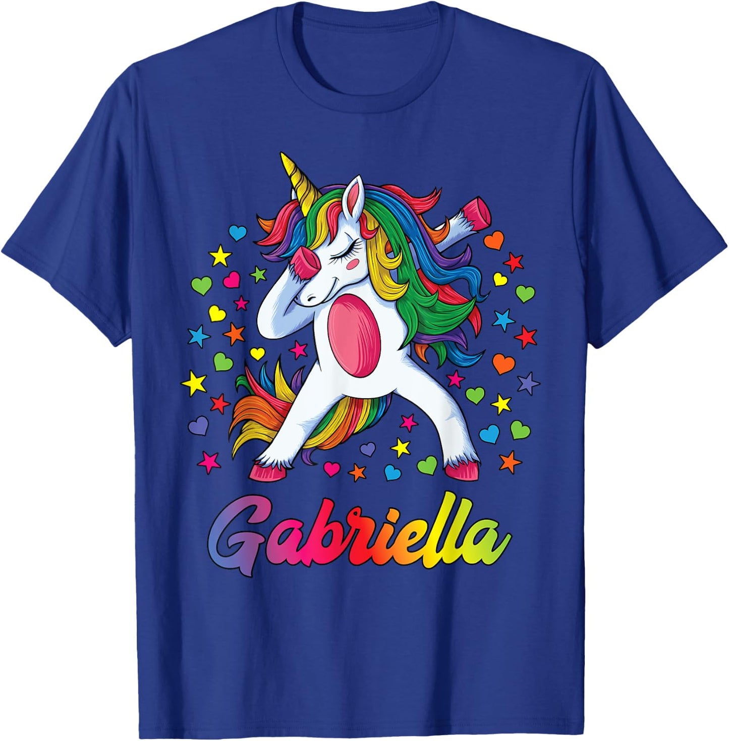 Gabriella Dabbing Unicorn Rainbow Personalized Name Custom T-Shirt - T-Shirt | Royal