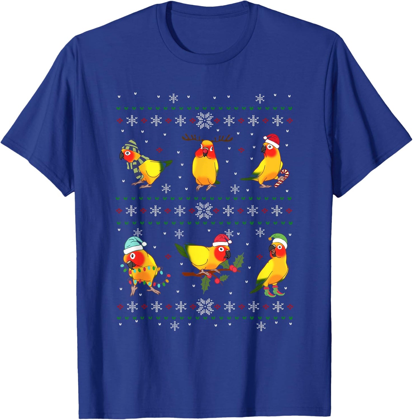 Funny Santa Parrot Decorations Sun Conure Ugly Christmas T-Shirt - T-Shirt | Royal