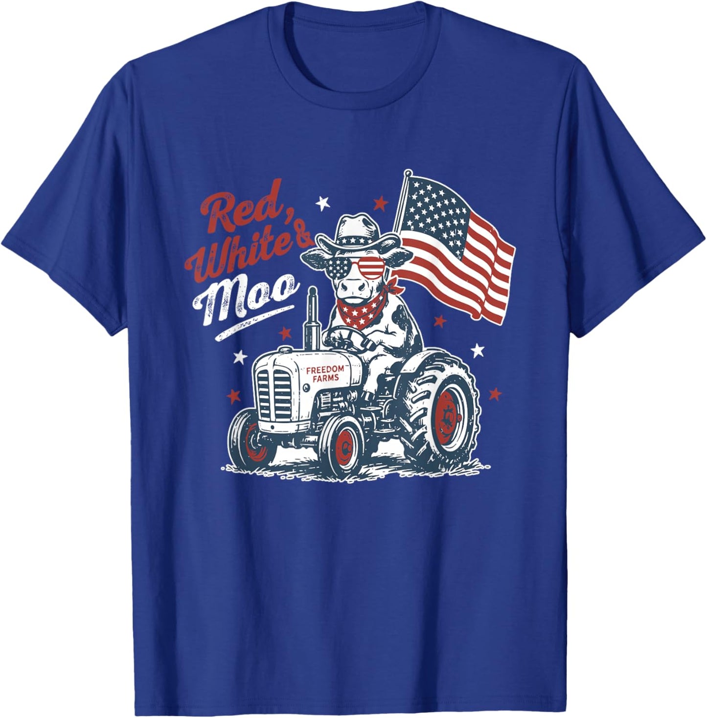 Red White and Moo 4th of July American Cow Tractor Lover T-Shirt - T-Shirt | Royal