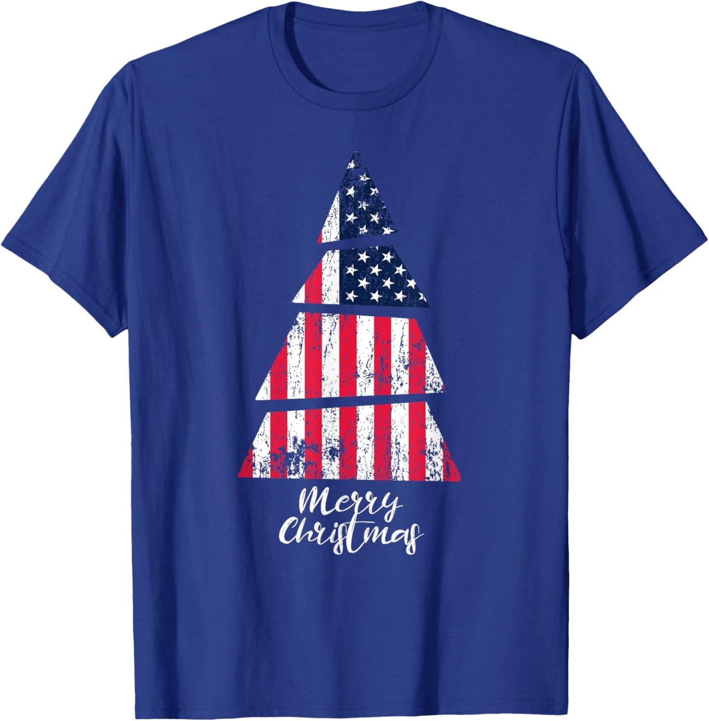 American Flag Christmas Tree - Merry Christmas T-Shirt - T-Shirt | Royal