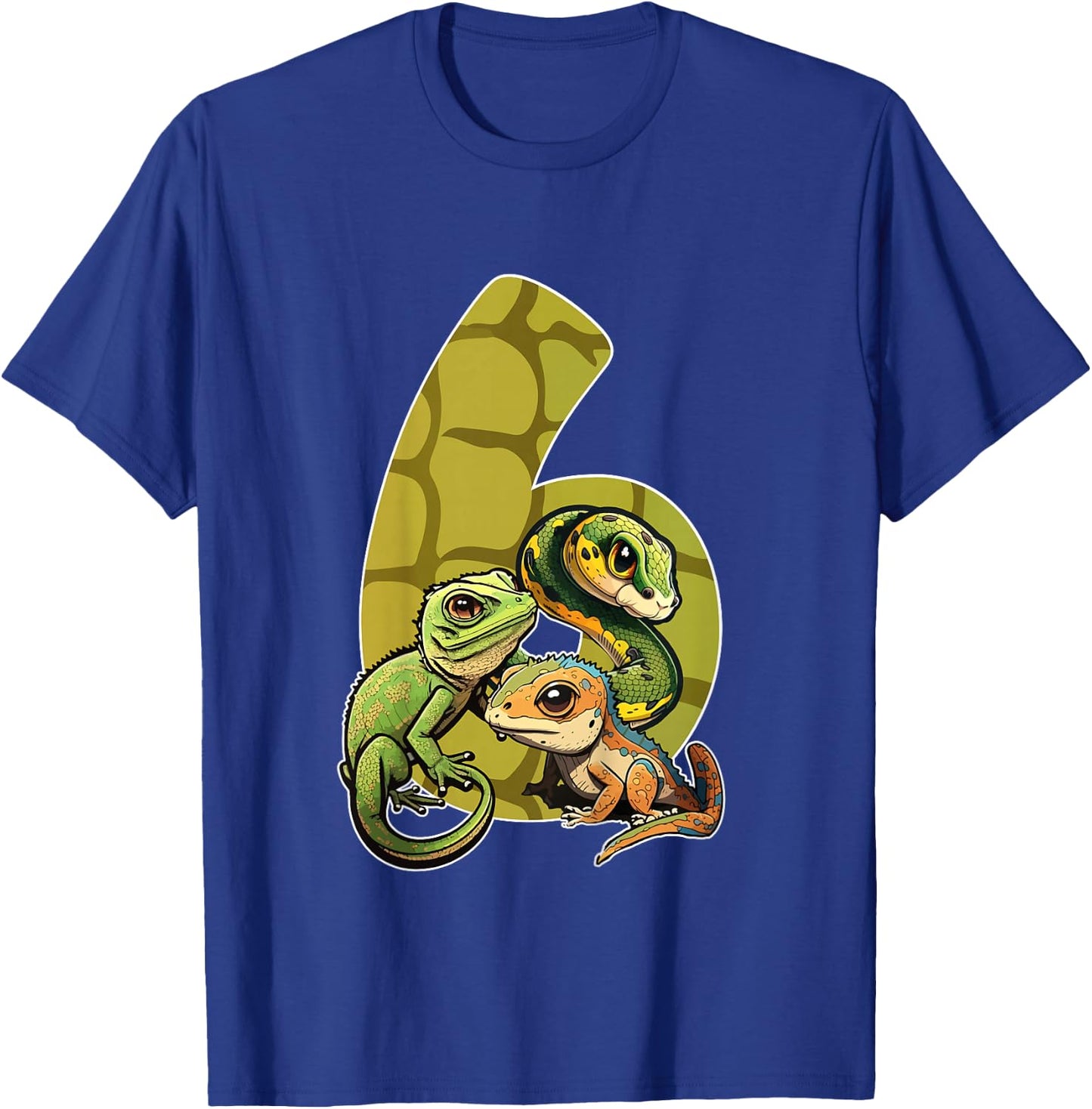 6th Reptile Birthday Party Six Year Old Lizard Birthday T-Shirt - T-Shirt | Royal