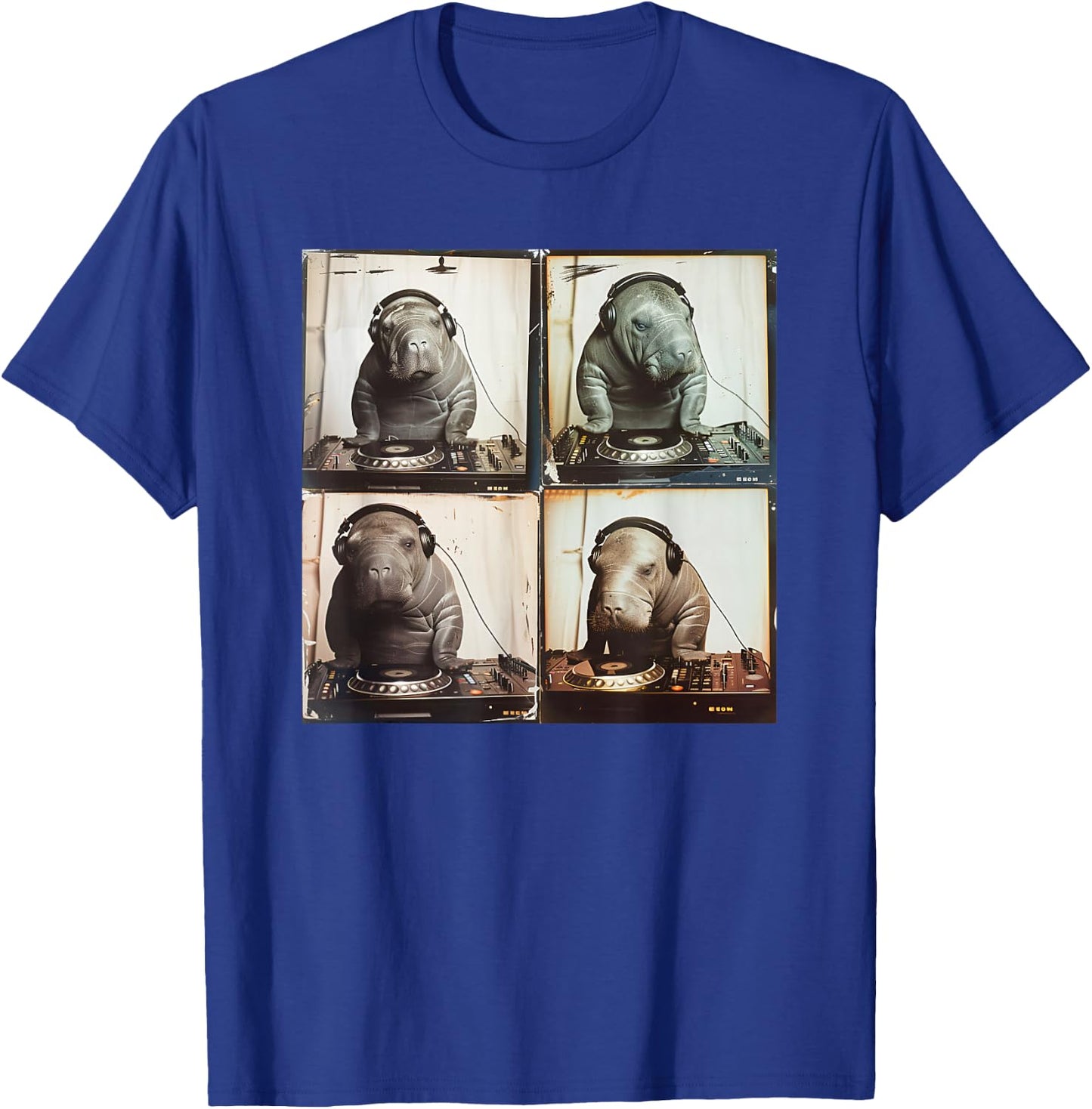 EDM DJ Manatee On Decks Vinyl Turntable Funny Manatee T-Shirt - T-Shirt | Royal