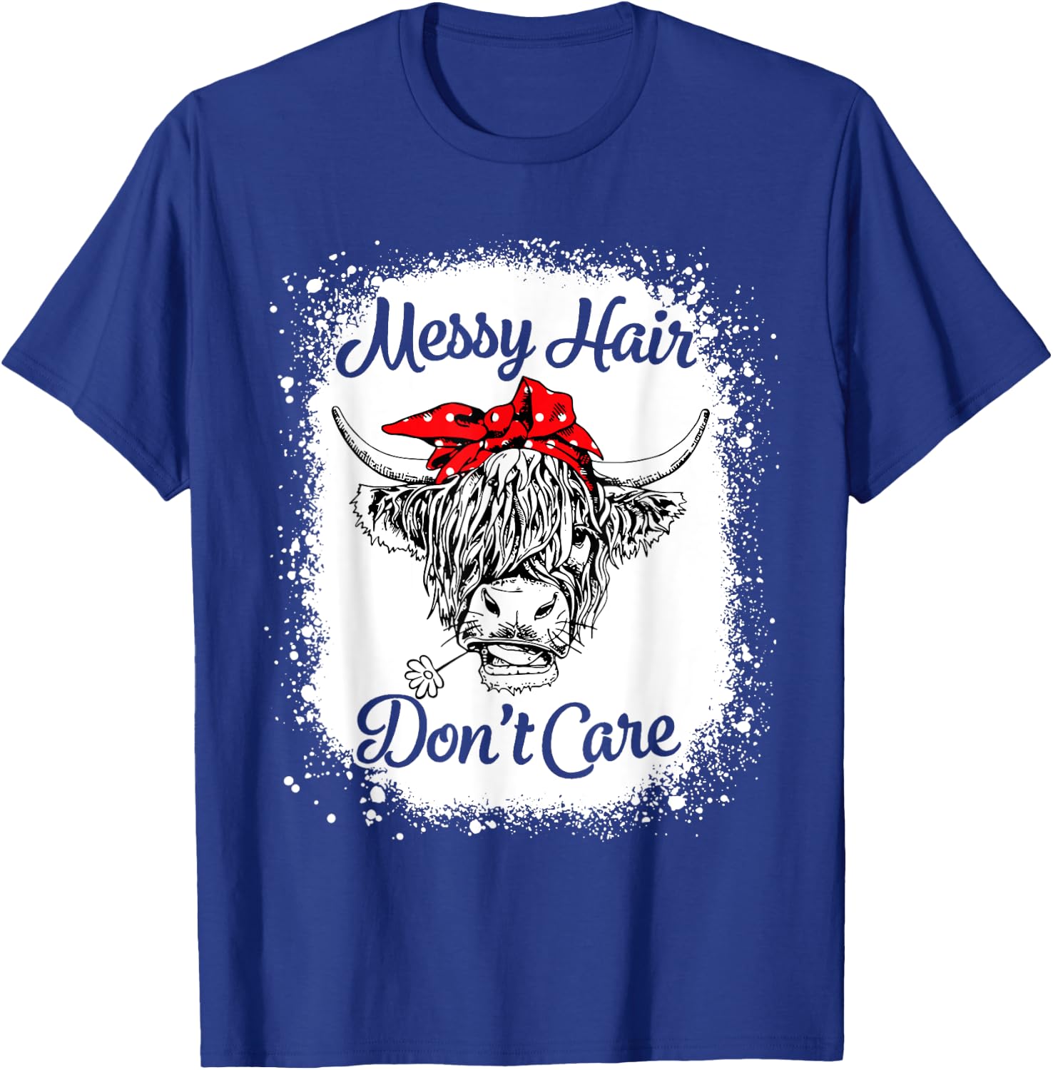 Bleached Highland Cow Cattle Bandana Messy Hair Don't Care T-Shirt - T-Shirt | Royal