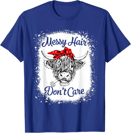 Bleached Highland Cow Cattle Bandana Messy Hair Don't Care T-Shirt - T-Shirt | Royal