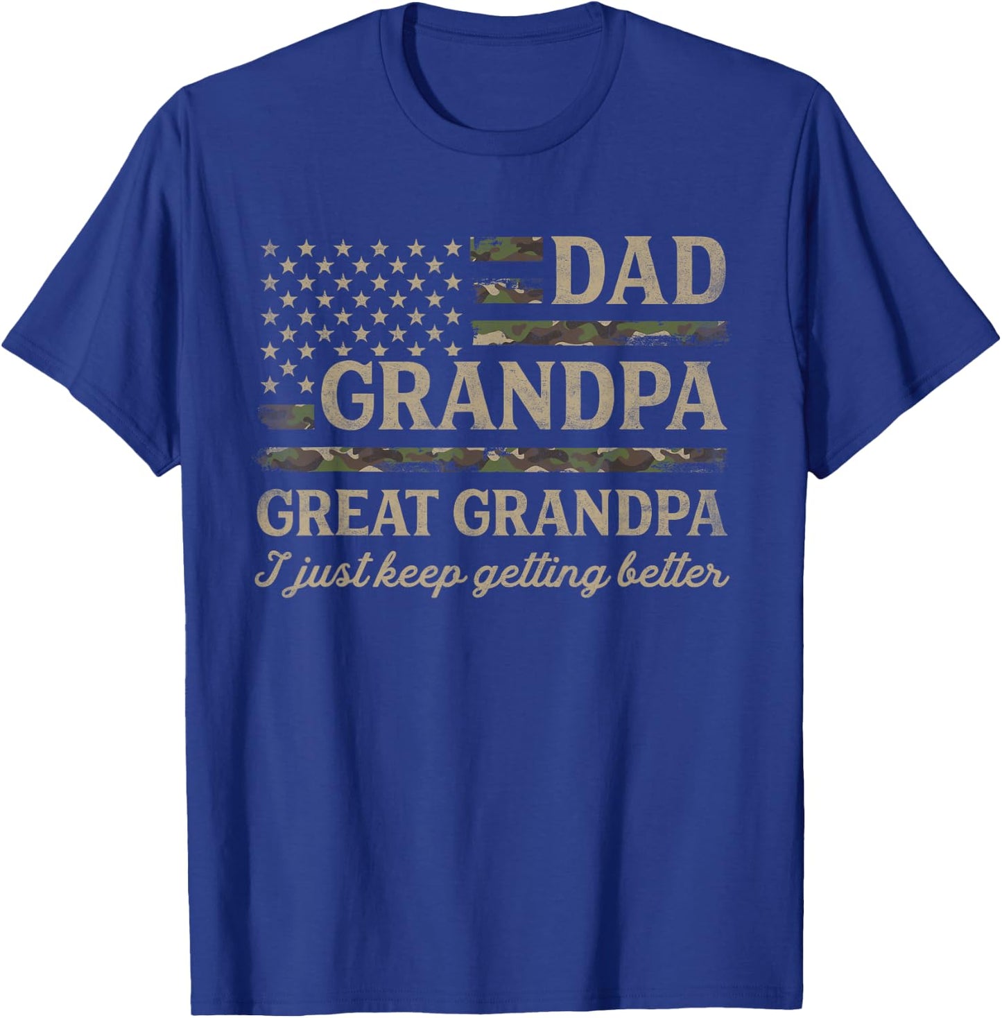 Dad Grandpa Great Grandpa Camo USA Flag Fathers Day Pops T-Shirt - T-Shirt | Royal