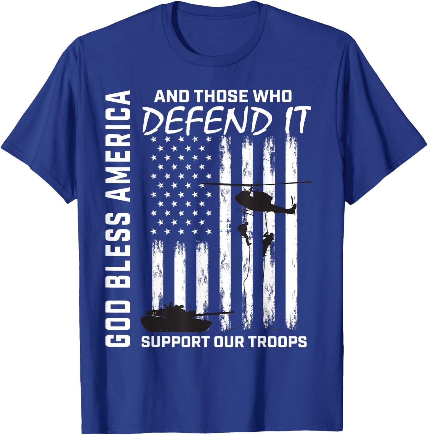 God Bless America Support Our Troops Veterans American Flag T-Shirt - T-Shirt | Royal