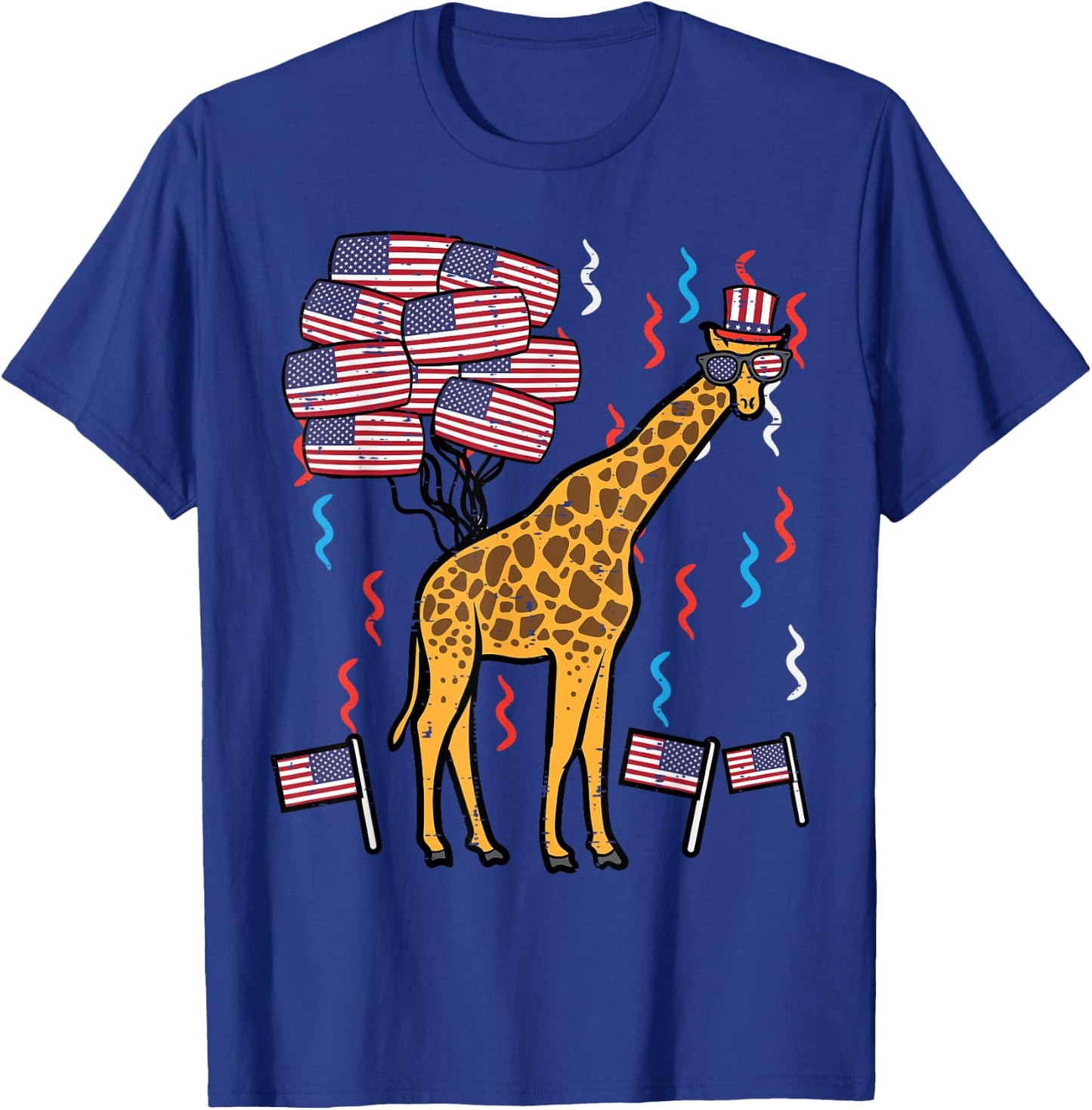 4th Of July Giraffe US Flags Zoo Patriotic Boys Girls Kids T-Shirt - T-Shirt | Royal