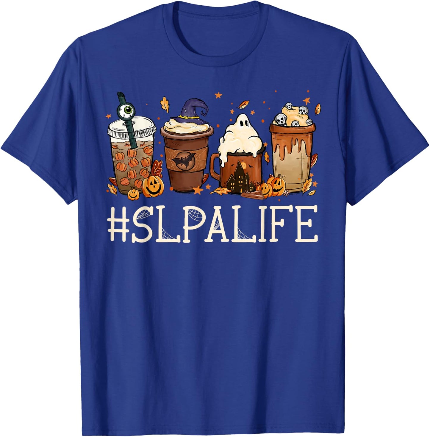 SLPA Horror Fall Coffee Spooky Halloween Pumpkin Autumn T-Shirt - T-Shirt | Royal