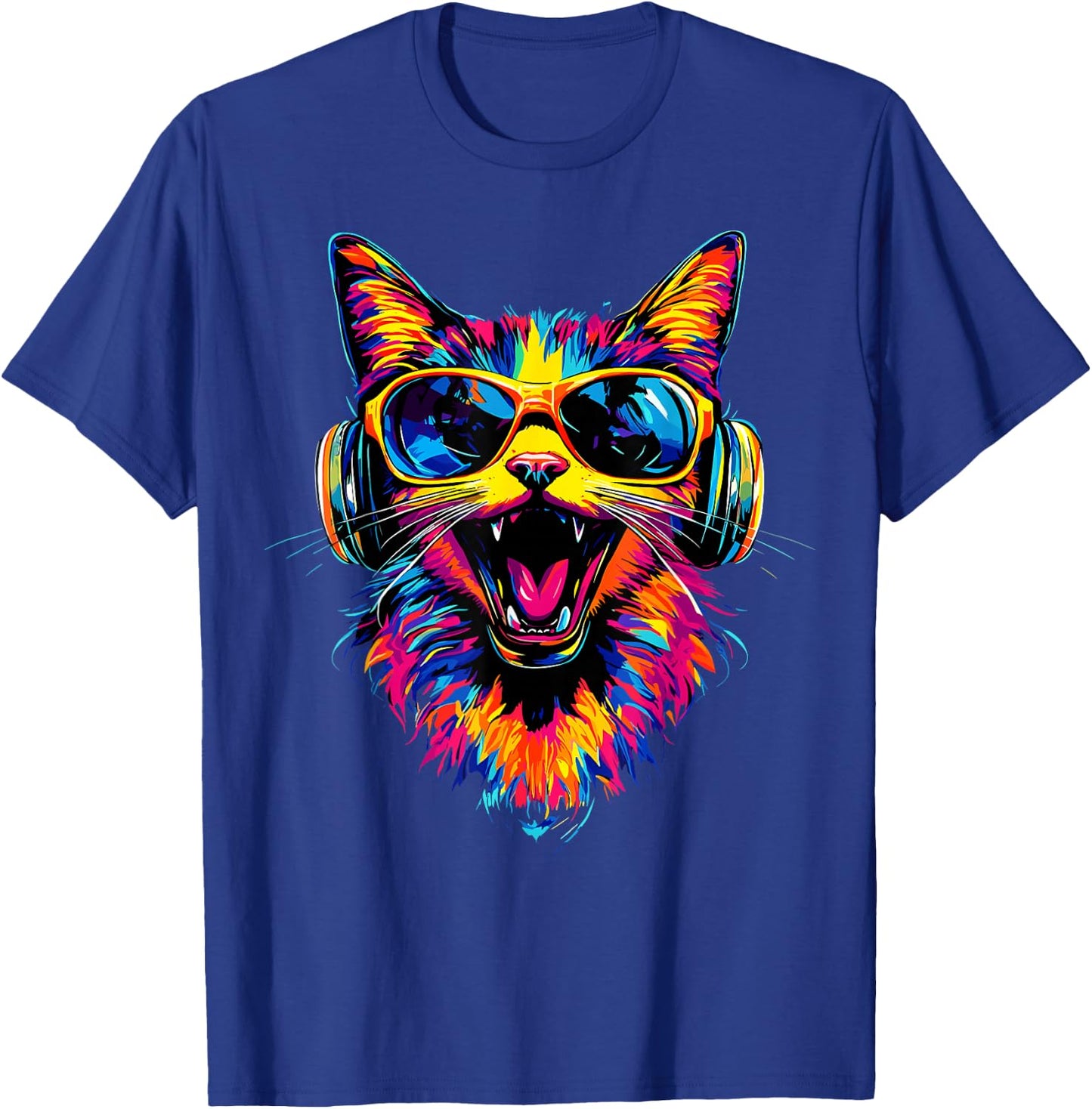 Cat Sunglasses Helmet Colorful Rainbow Cats , Black, S T-Shirt - T-Shirt | Royal