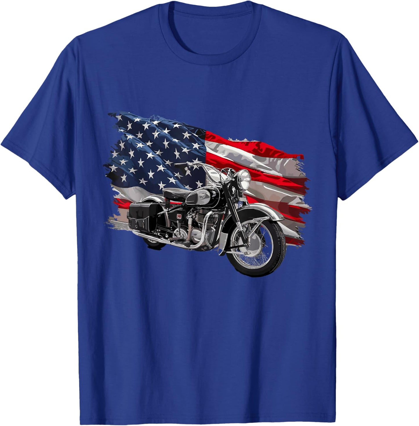 Cool Motorcycle Distressed USA American Flag Apparel T-Shirt - T-Shirt | Royal