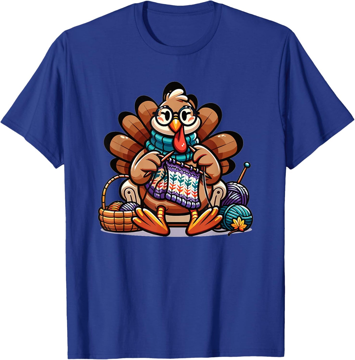 Thanksgiving Grandma Turkey Knits T-Shirt - T-Shirt | Royal