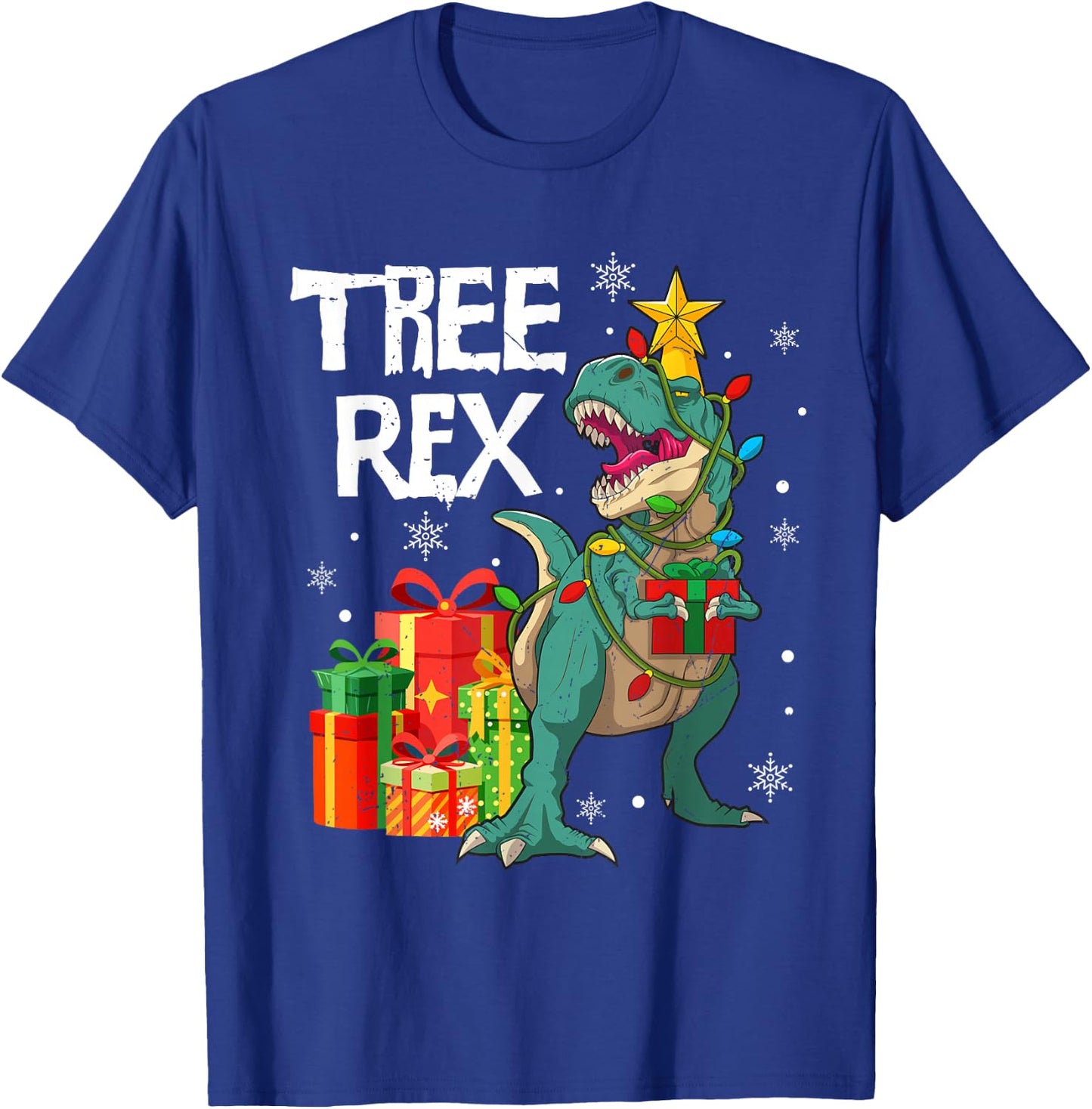 Dinosaur T Rex Christmas Tree Lights Pajamas Men Boys Kids T-Shirt - T-Shirt | Royal