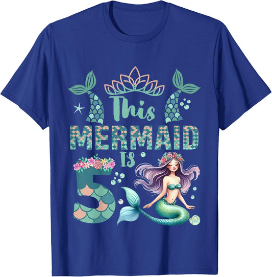 Girls 5th Birthday: This Mermaid Is 5 Years Old Costume T-Shirt - T-Shirt | Royal
