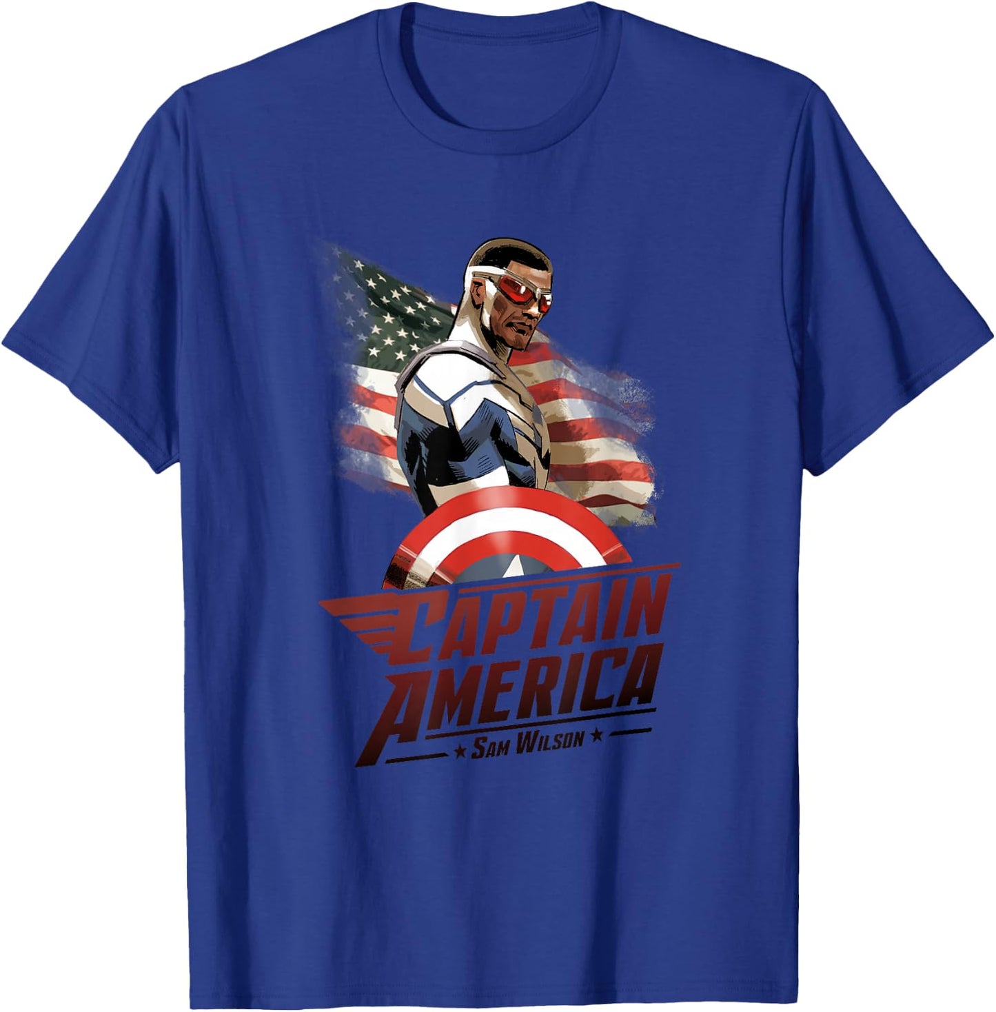 Marvel Avengers Sam Wilson Captain America Flag T-Shirt - T-Shirt | Royal