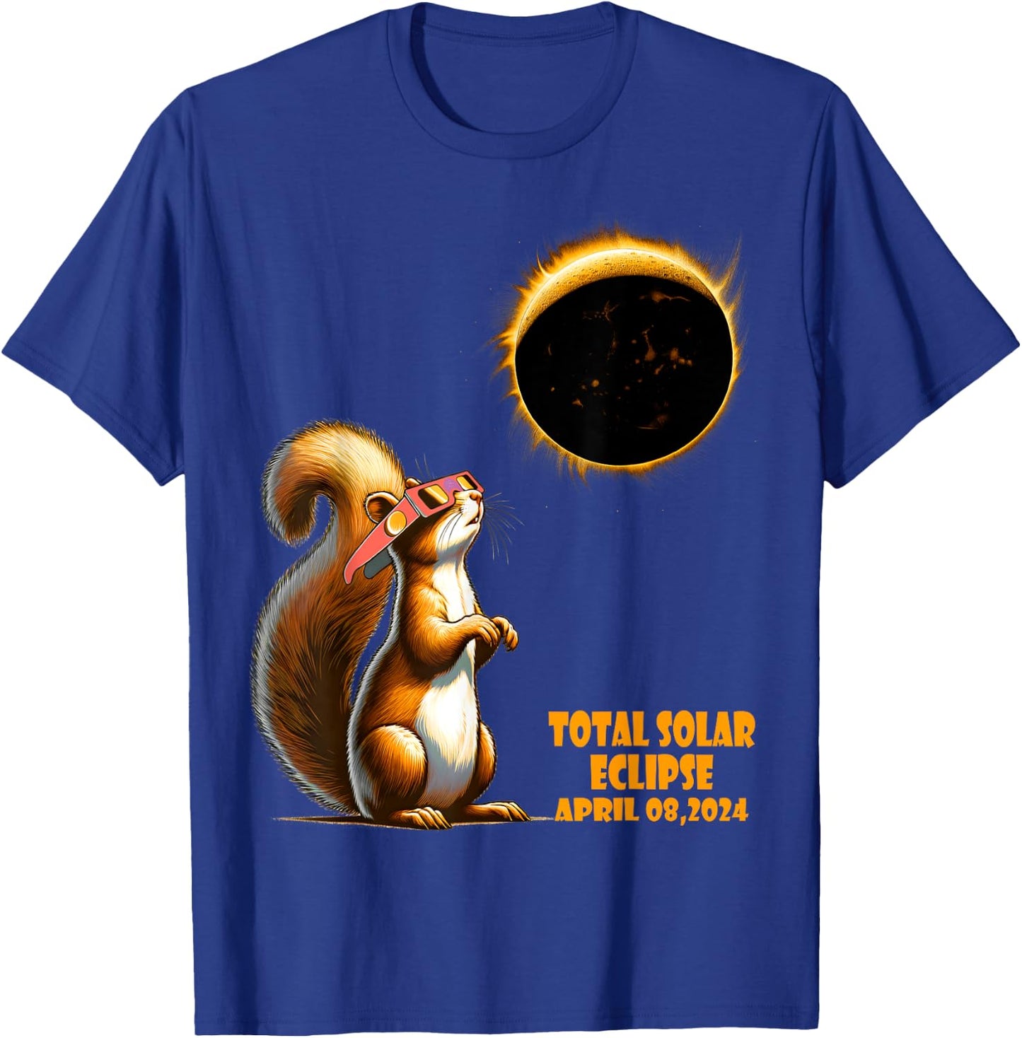 Watching Squirrel Solar Eclipse April 2024 North America T-Shirt - T-Shirt | Royal