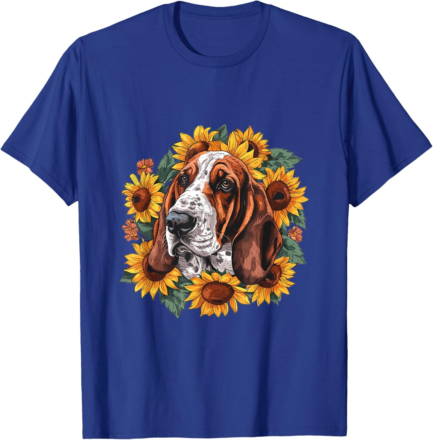 Basset Hound Sunflowers Dog Breed Graphic Women Kids T-Shirt - T-Shirt | Royal