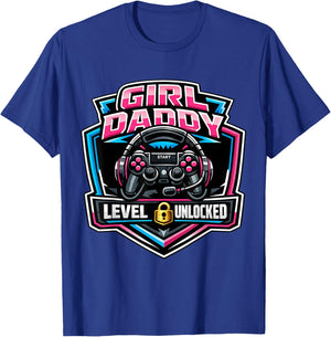 Girl Daddy Level Unlocked New Dad Father Papa Daughter Gamer T-Shirt - T-Shirt | Royal