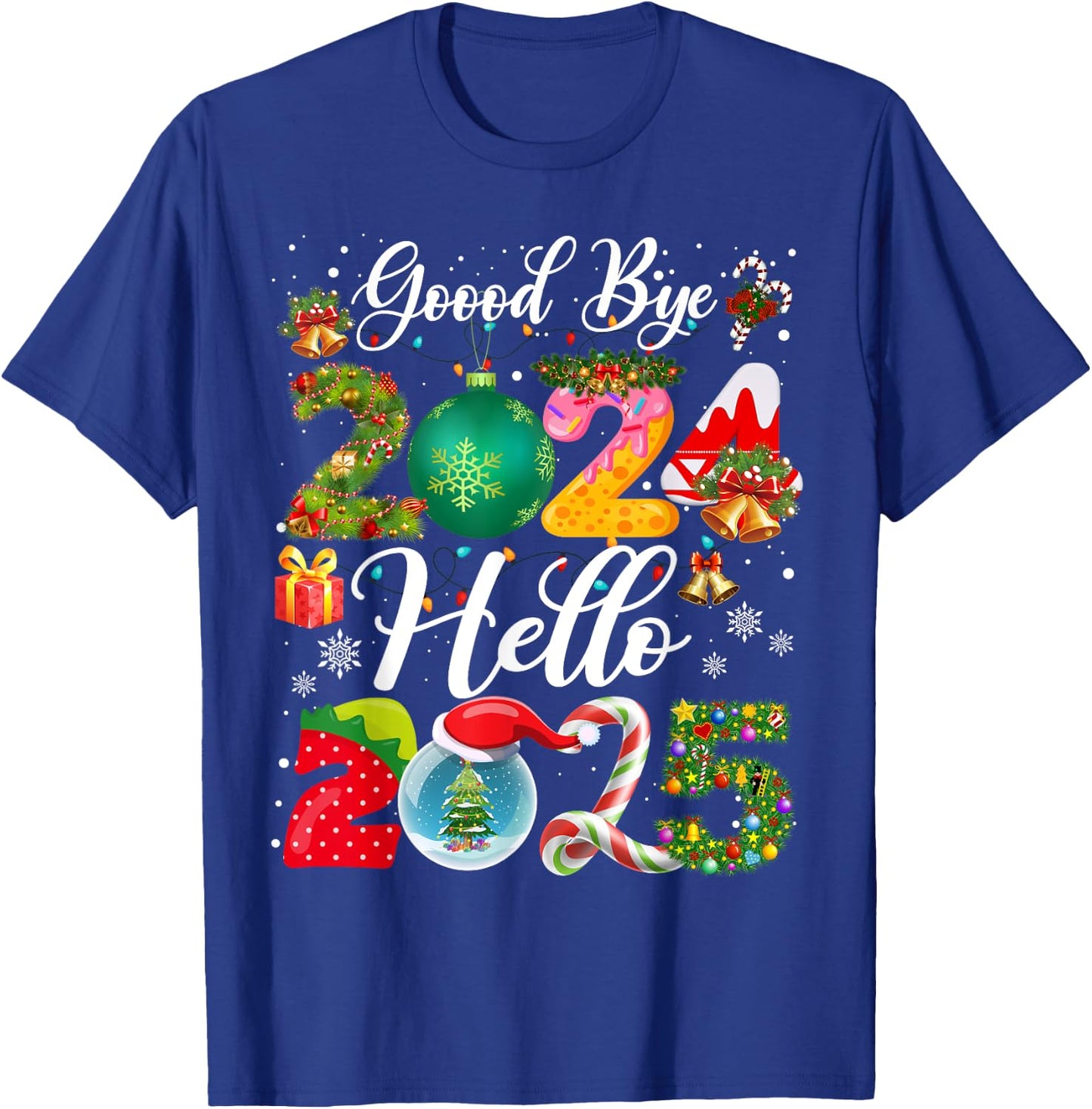 Christmas and New Year Family Matching Outfit Goodbye 2024 Hello 2025 Happy New Year's Eve Christmas Xmas - Black, -Adults & Kids, Short Sleeve, Small, Classic Fit, Cotton Blend T-Shirt - T-Shirt | Royal