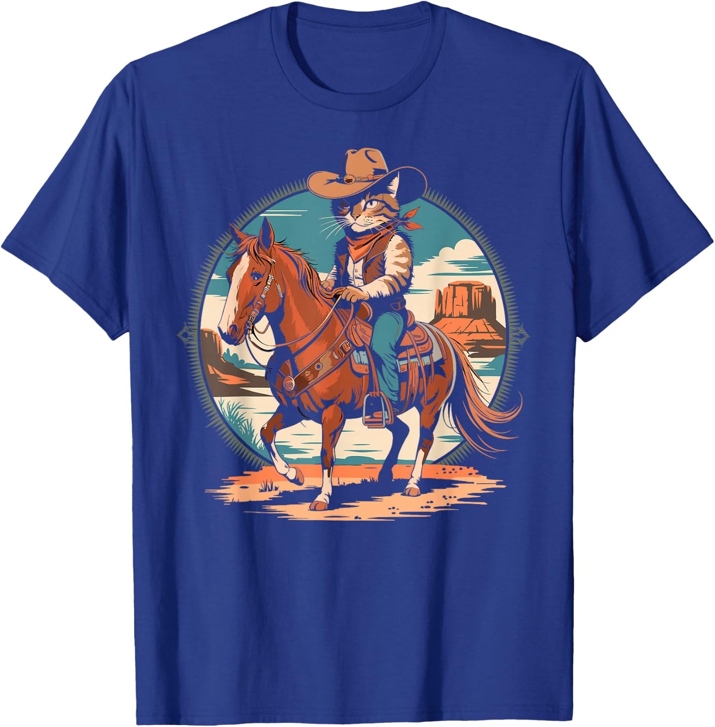 Cowboy Cat Horse Rider Western Texas Meowdy Funny Cats Lover T-Shirt - T-Shirt | Royal