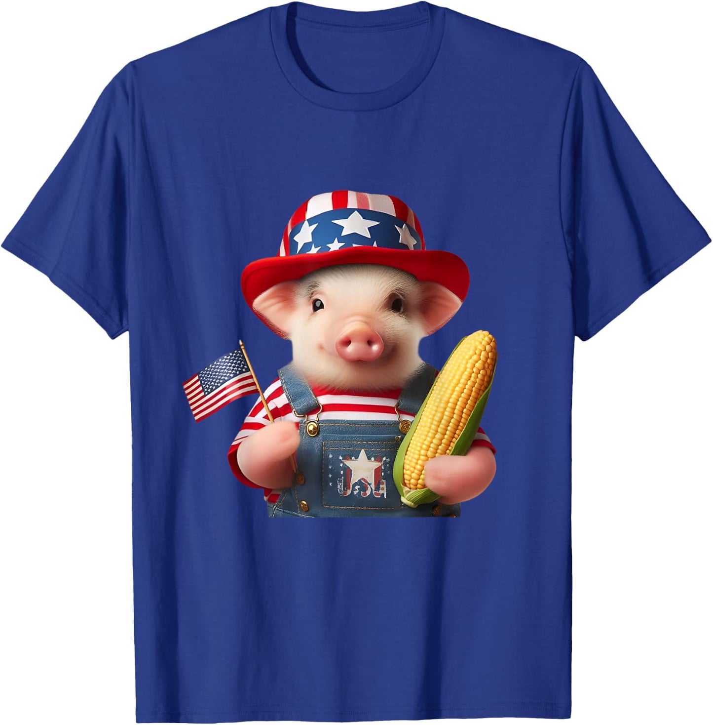 4th of July Pig American Us Flag Patriotic Corn 4th of July T-Shirt - T-Shirt | Royal