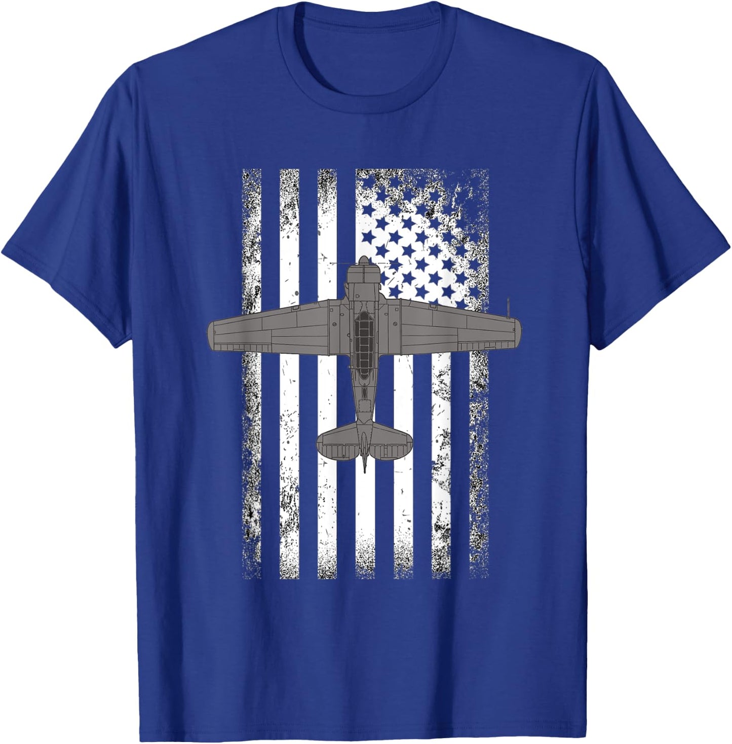 T-6 Texan WWII American Flag Plane Men T-Shirt - T-Shirt | Royal
