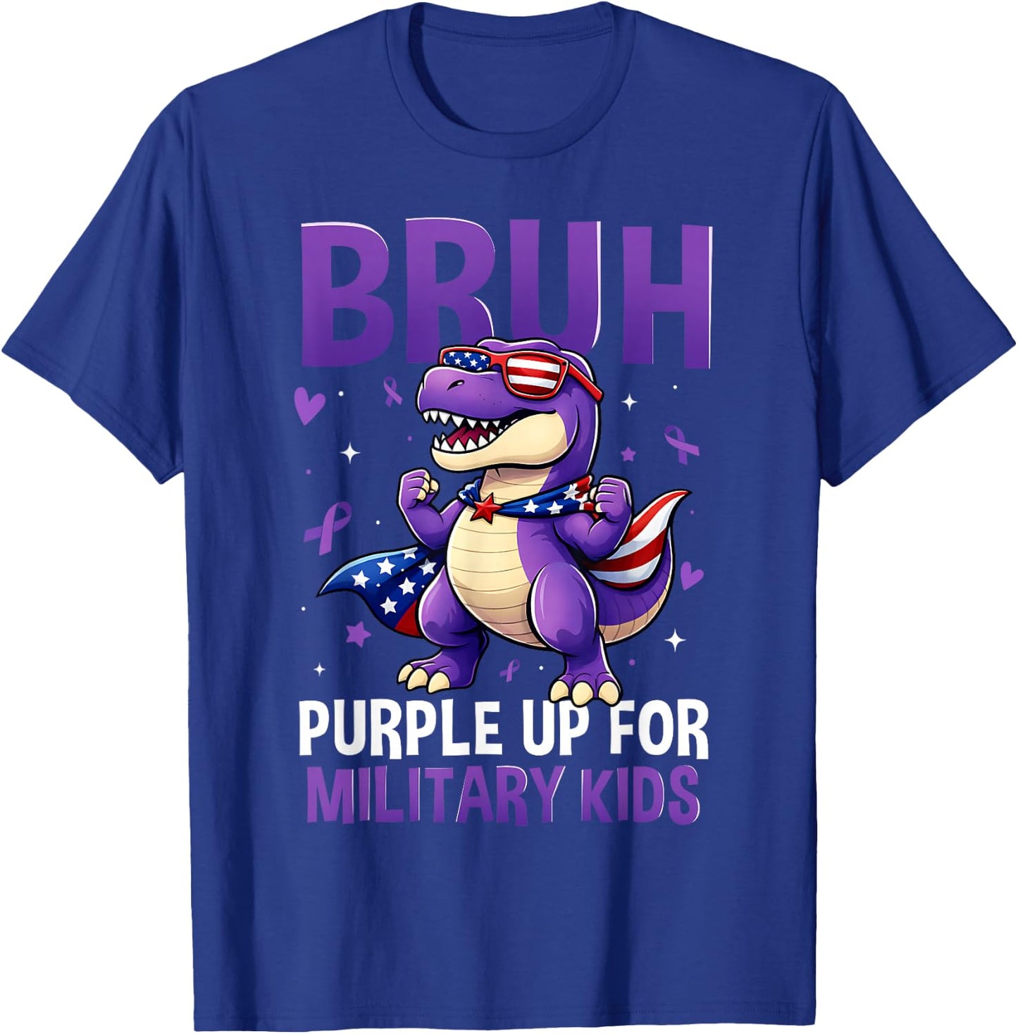Bruh Purple Up for Military Kids Military Child Dinosaur T-Shirt - T-Shirt | Royal