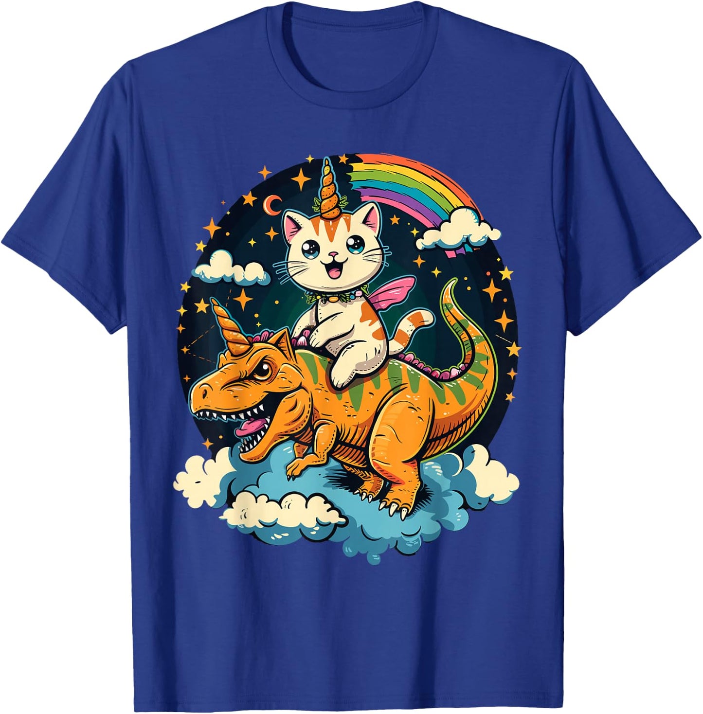 Cat Riding Dinosaur Kitten Lover Space Galaxy T-Shirt - T-Shirt | Royal