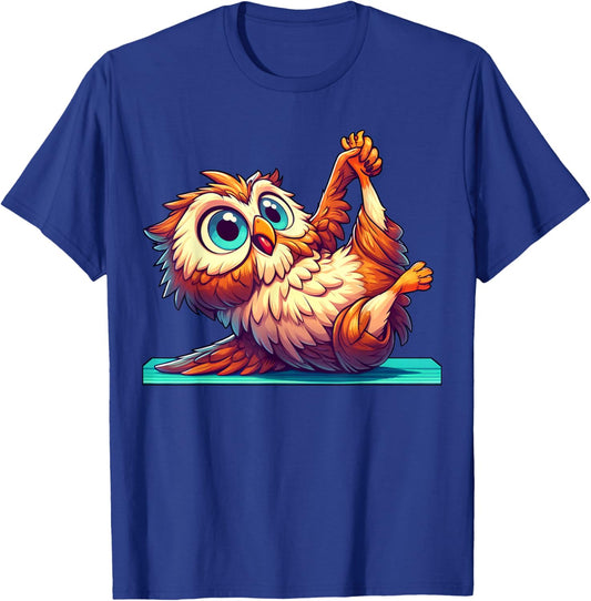 Cartoon Owl Yoga Owl Gymnastics Fitness Workout T-Shirt - T-Shirt | Royal