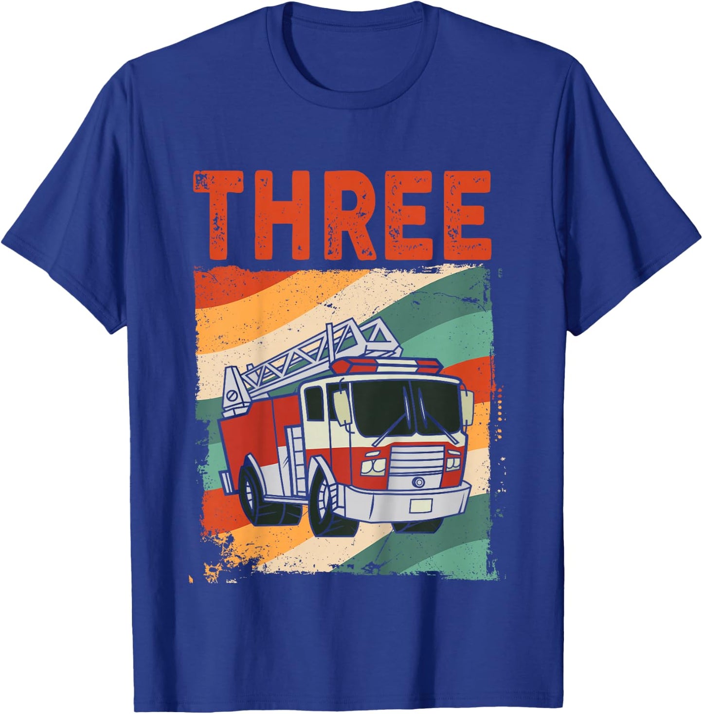 3 Year Old Shirt 3rd Birthday Boy Firefighter Fire Truck T-Shirt - T-Shirt | Royal