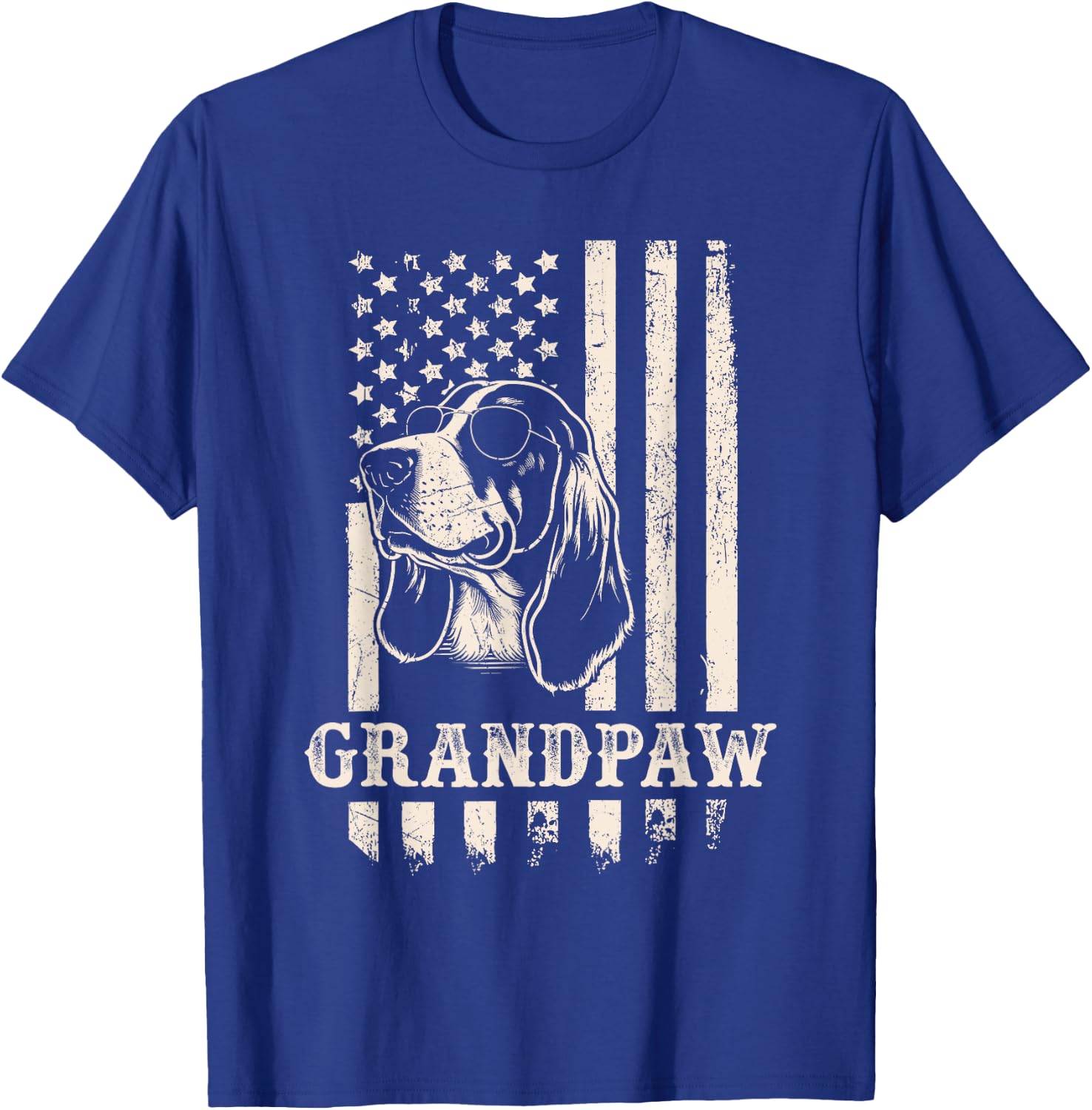 Grandpaw Basset Hound American Flag Sunglasses Retro Grandpa T-Shirt - T-Shirt | Royal