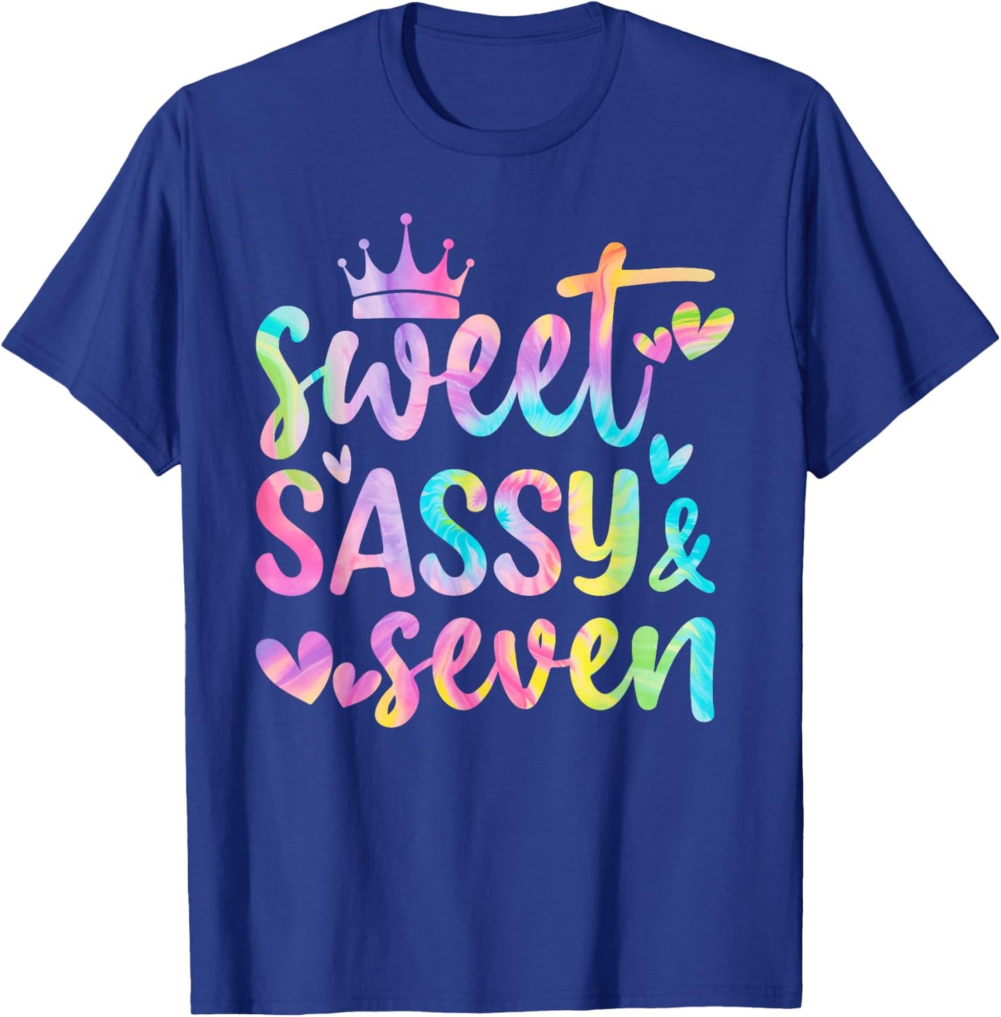 Sweet Sassy and Seven Girls Birthday Tie Dye 7 Year Old Kids T-Shirt - T-Shirt | Royal
