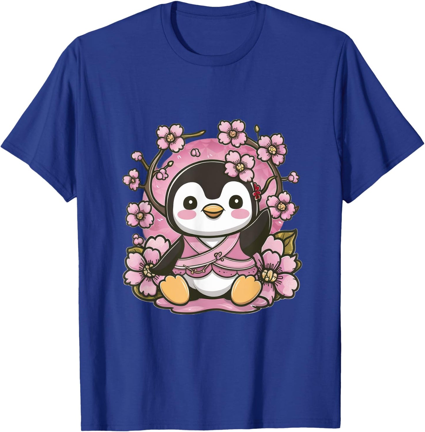 Cute kawaii penguin with cherries and sakura cherry blossoms T-Shirt - T-Shirt | Royal