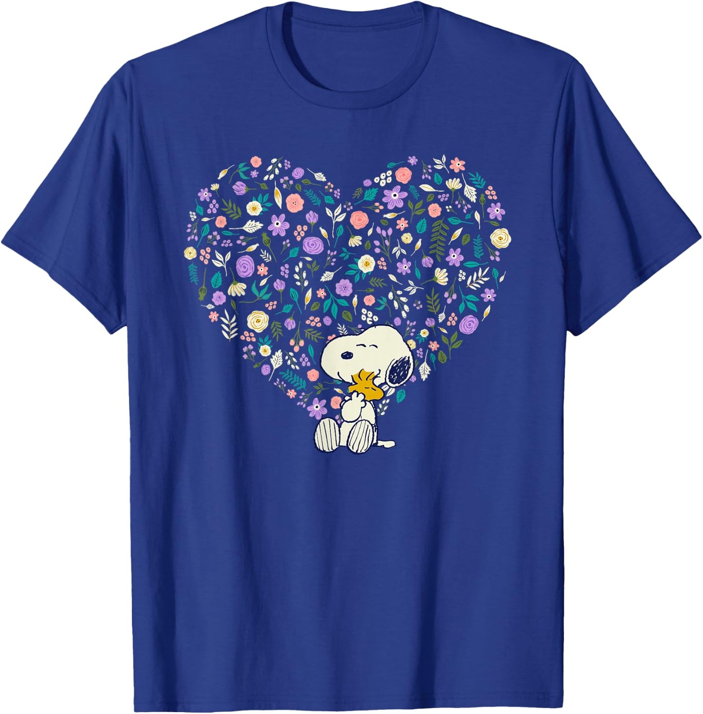 Peanuts Snoopy & Woodstock Hug Heart Floral T-Shirt - T-Shirt | Royal