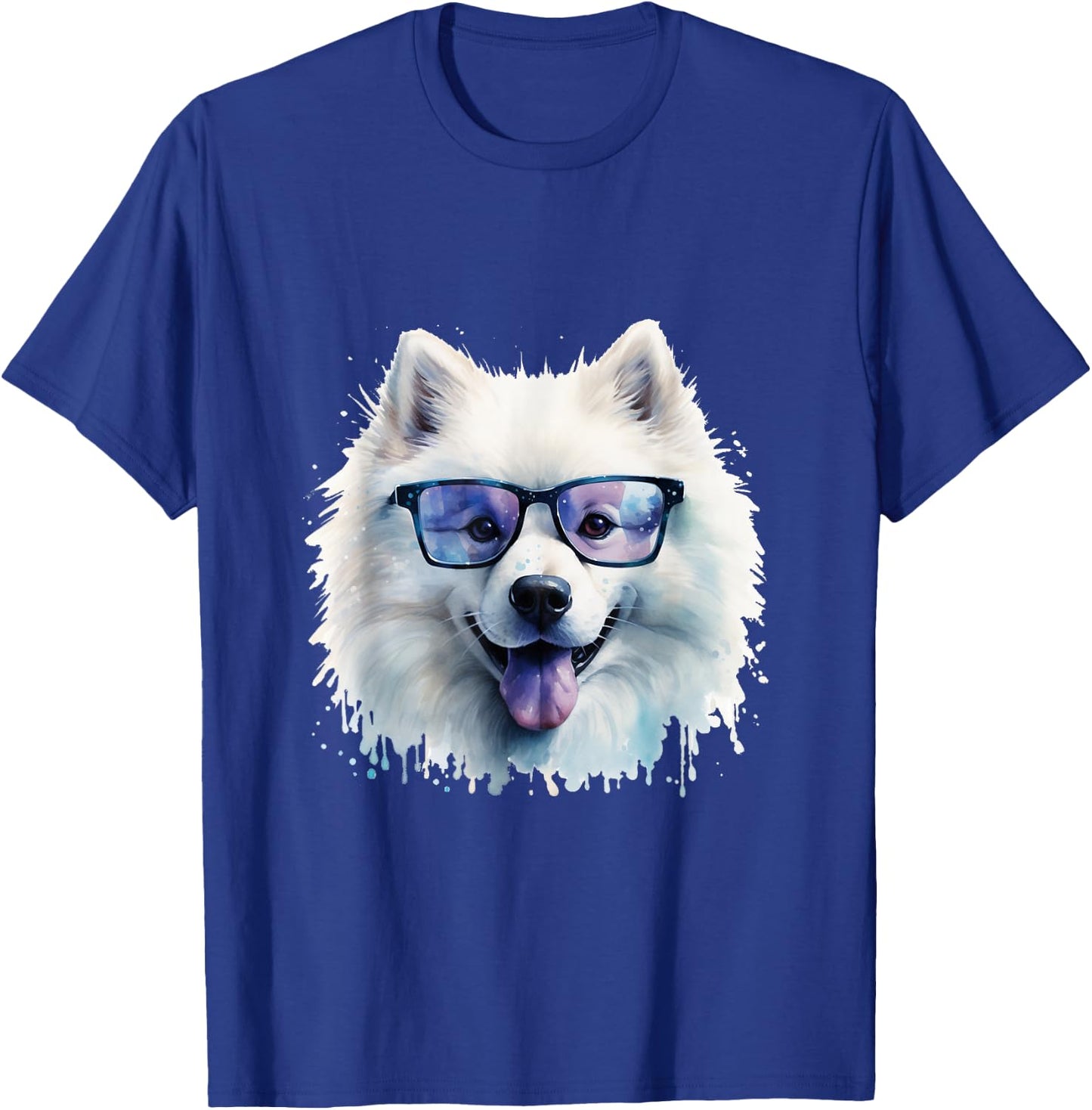 Samoyed Dog Wearing Glasses Watercolour T-Shirt - T-Shirt | Royal