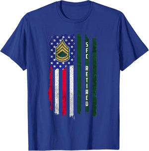 Retired E-7 Sergeant First Class SFC Rank American Flag Papa T-Shirt - T-Shirt | Royal