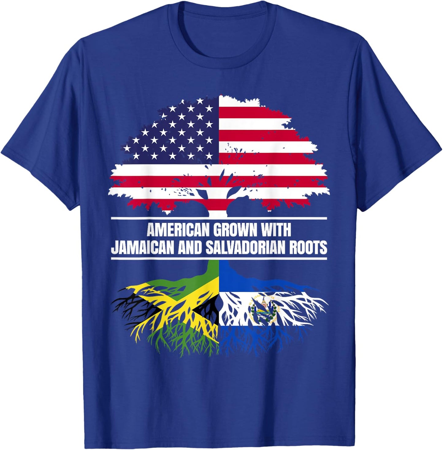 American Grown with Flag Heritage Jamaican Salvadorian Roots T-Shirt - T-Shirt | Royal