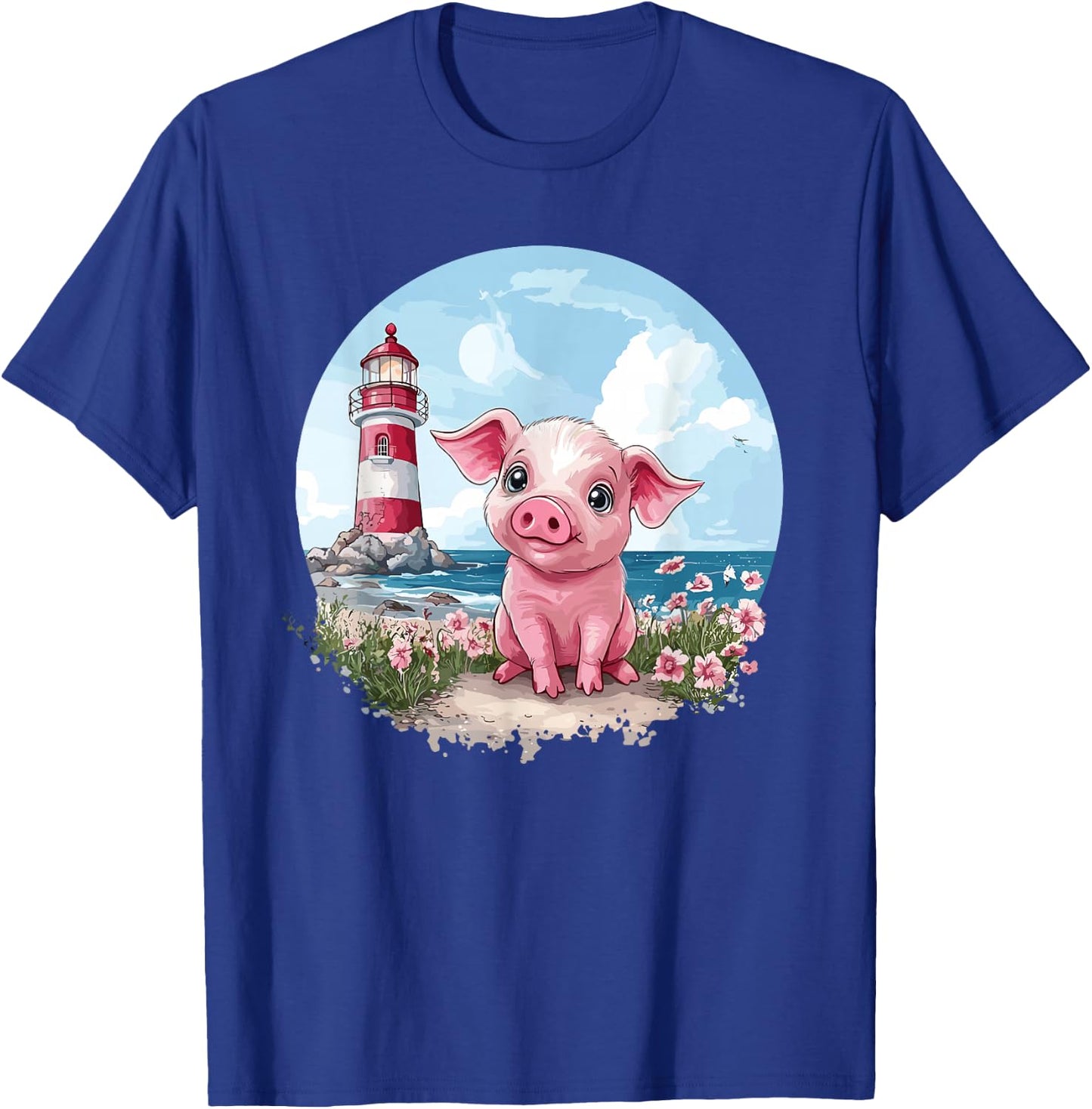 Adorable Piglet By The Lighthouse T-Shirt - T-Shirt | Royal