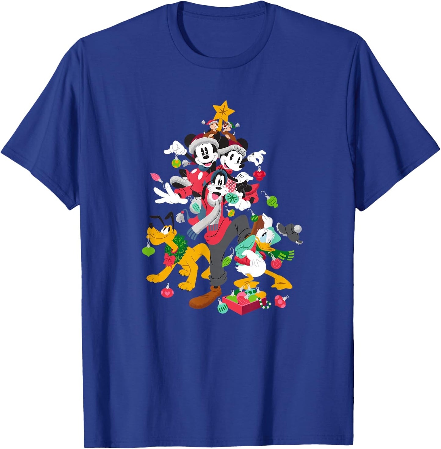 Disney Mickey Minnie Goofy Pluto Chip Dale Christmas Tree T-Shirt - T-Shirt | Royal