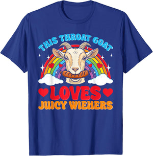 Inappropriate Funny Goat Swallows Juicy Wieners Adult Humor T-Shirt - T-Shirt | Royal