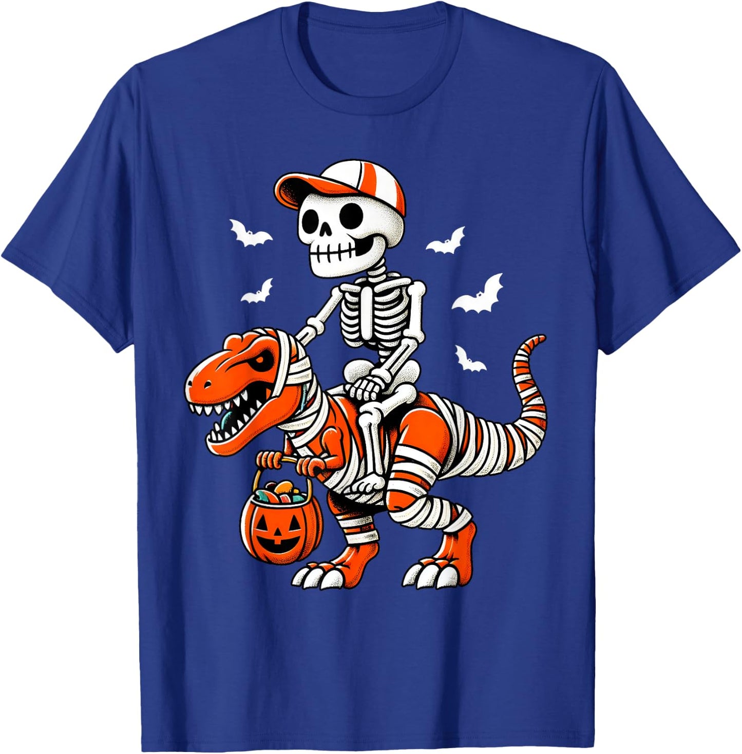 Cool Skeleton T Rex Dino Mummy Toddler Boy Halloween Boy Kid T-Shirt - T-Shirt | Royal