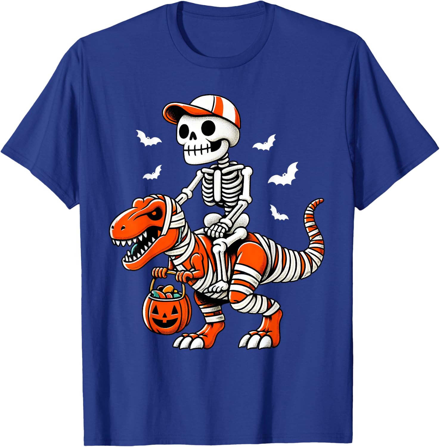 Cool Skeleton T Rex Dino Mummy Toddler Boy Halloween Boy Kid T-Shirt - T-Shirt | Royal