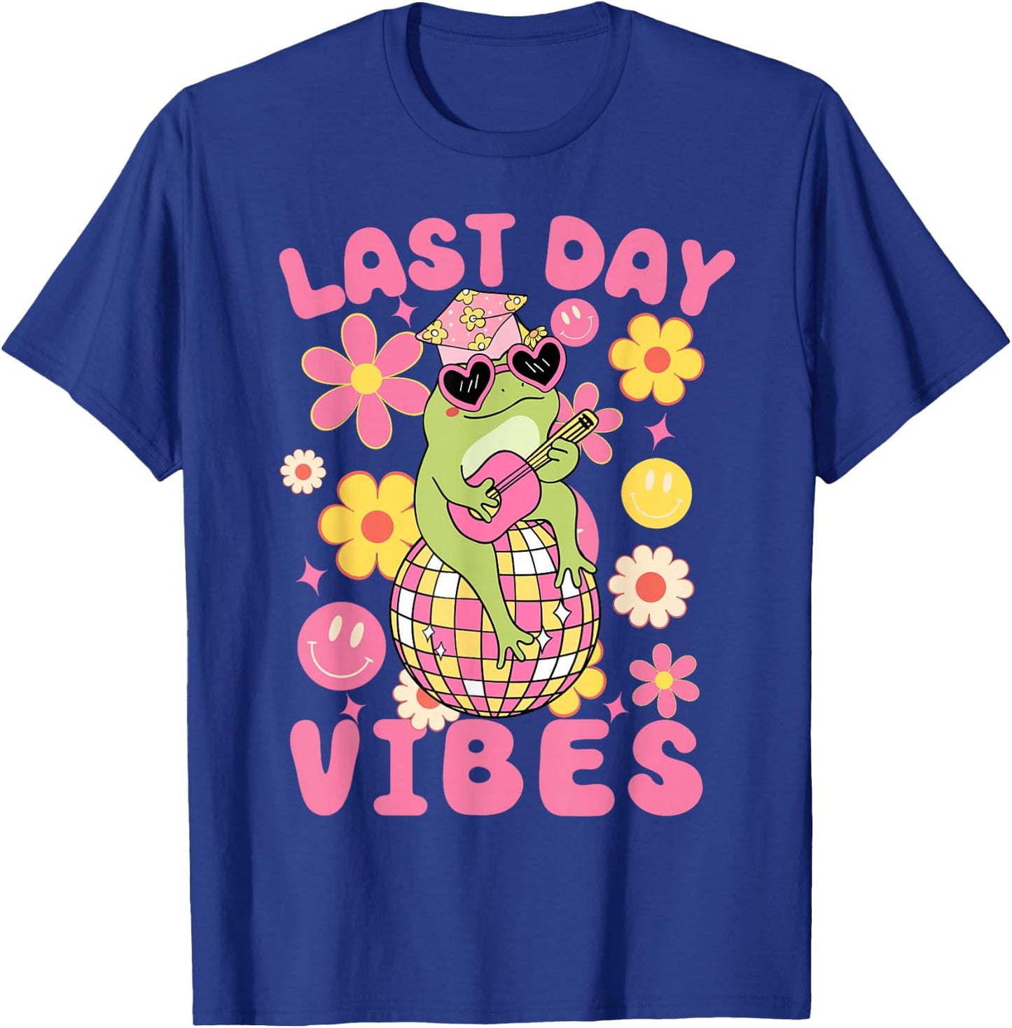 Last Day Of School Vibes-Groovy Frog and Flowers Girls Kids T-Shirt - T-Shirt | Royal