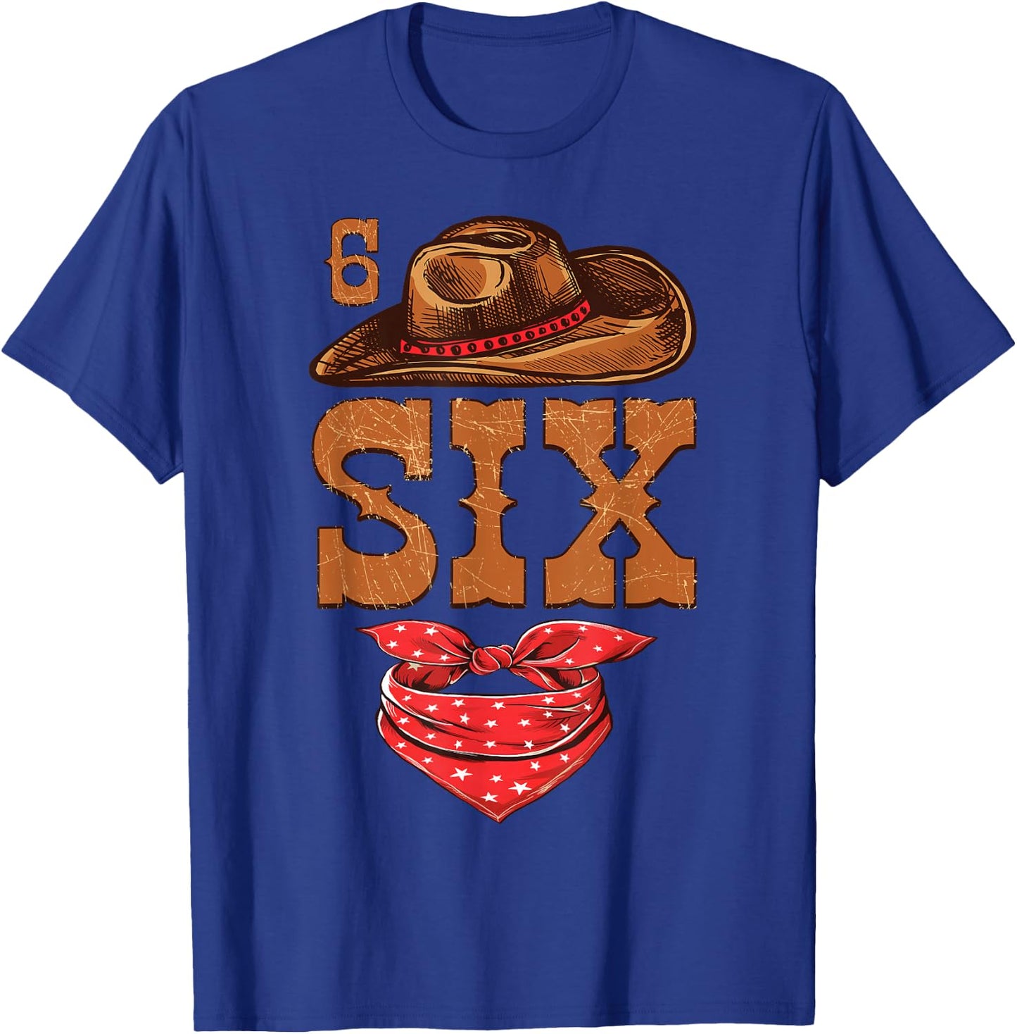 6 Years Old Boys Girls Western 6th Birthday Cowboy Cowgirl T-Shirt - T-Shirt | Royal