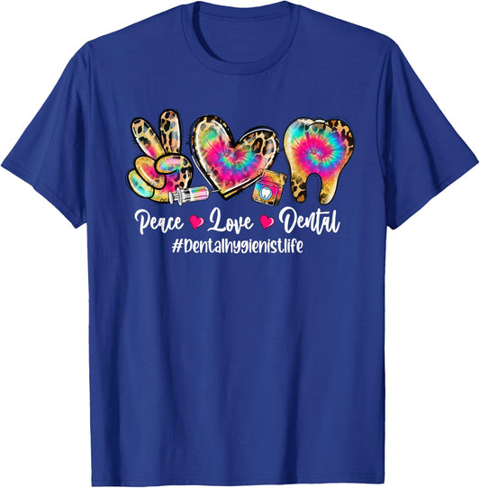 Peace Love Dental Dental Hygienist Life Tooth Tie Dye T-Shirt - T-Shirt | Royal