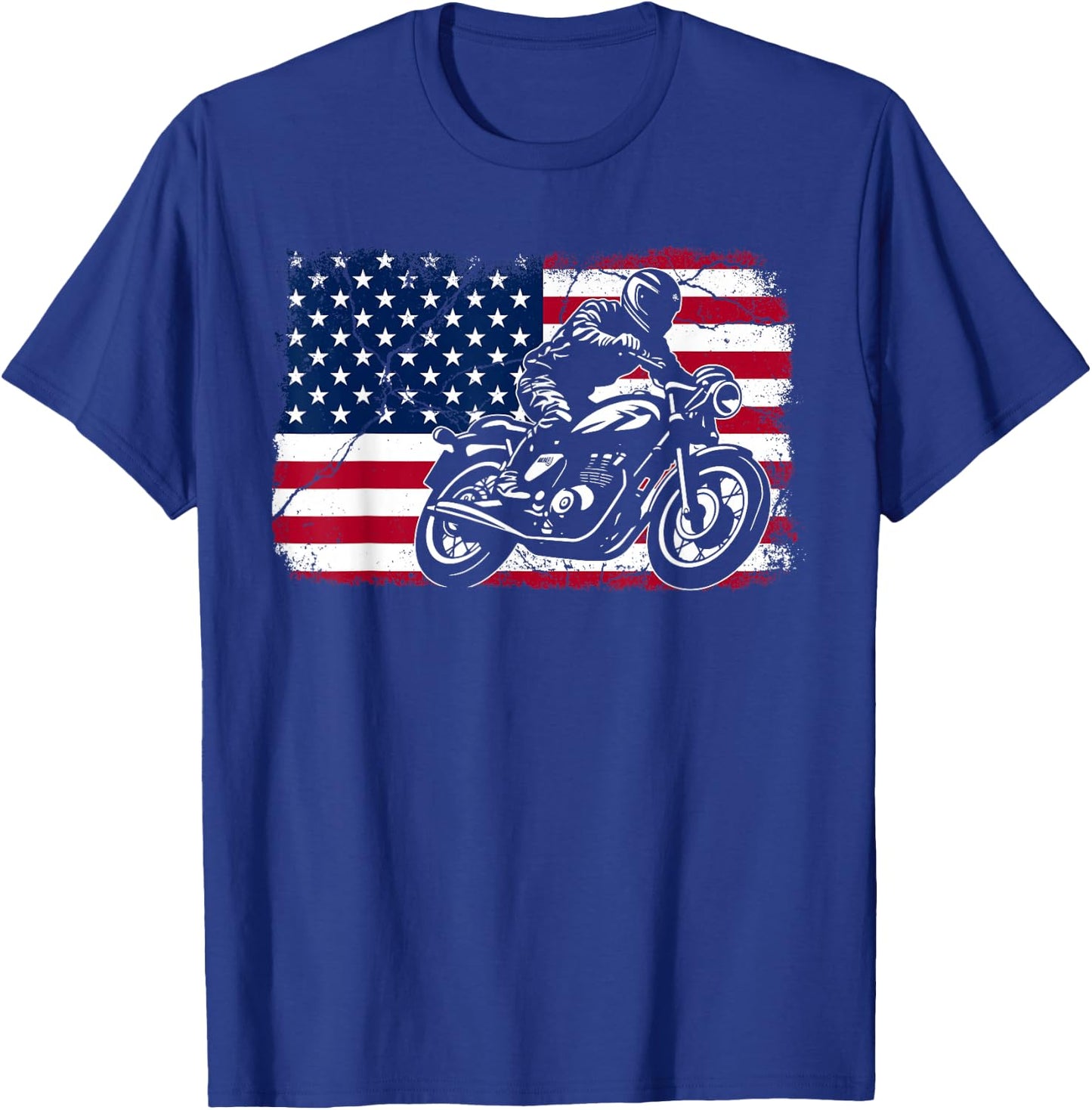 American Flag Biker Motorcycle USA Flag 4th of July Boys Men T-Shirt - T-Shirt | Royal