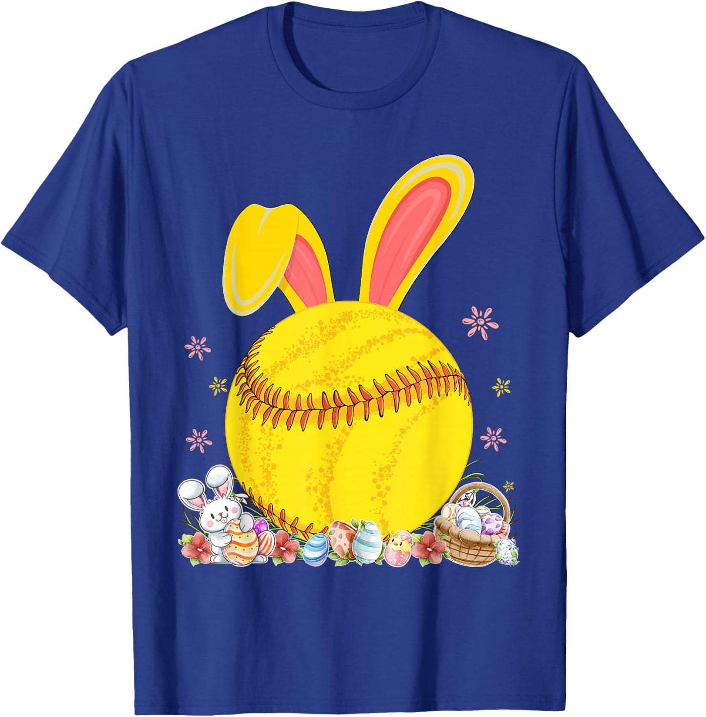Bunny Softball Easter Eggs Softball Player Easter Day T-Shirt - T-Shirt | Royal