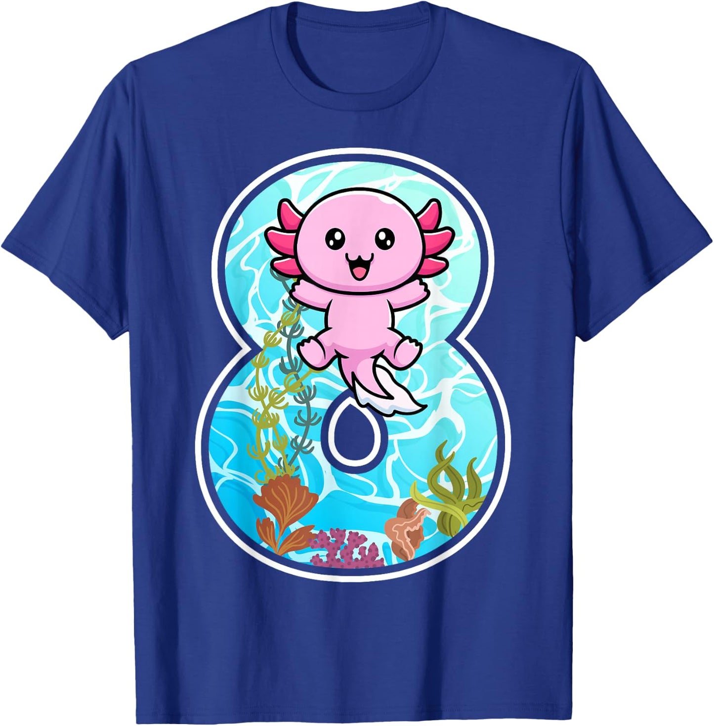 Kids 8 Years Old Birthday Axolotl Lover 8th Birthday Party T-Shirt - T-Shirt | Royal
