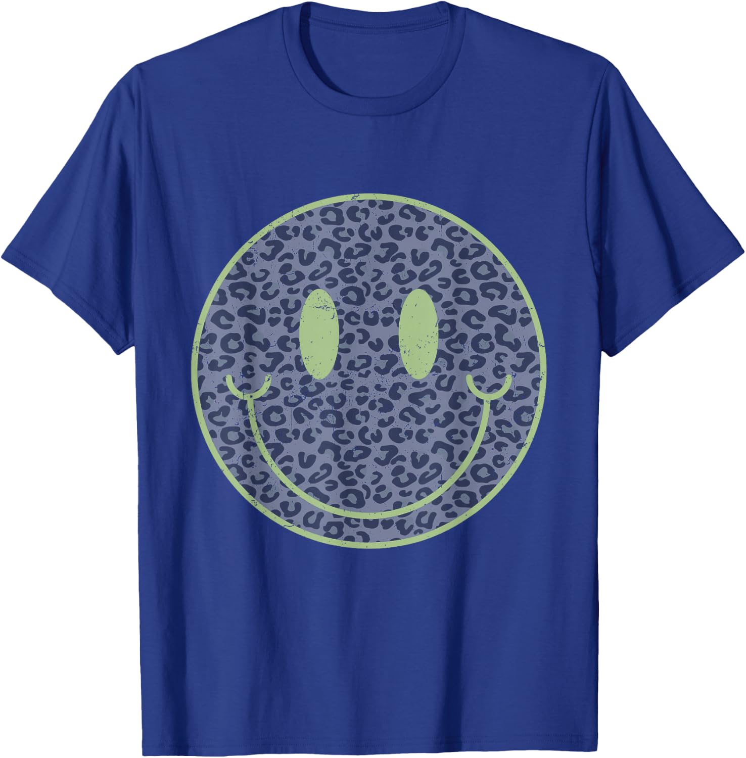 Happy Face Retro Aesthetic Leopard Smile Face Women Men T-Shirt - T-Shirt | Royal