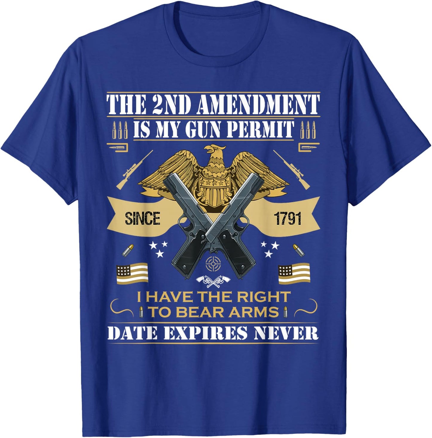 Pro Gun Second Amendment is My Gun Permit USA American Flag T-Shirt - T-Shirt | Royal